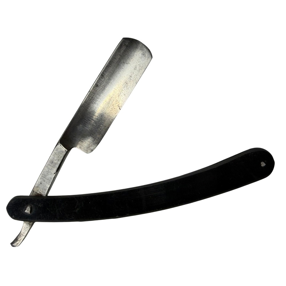 Vintage Straight Edge Razor Folding Shaving Tool Black Handle Steel Blade